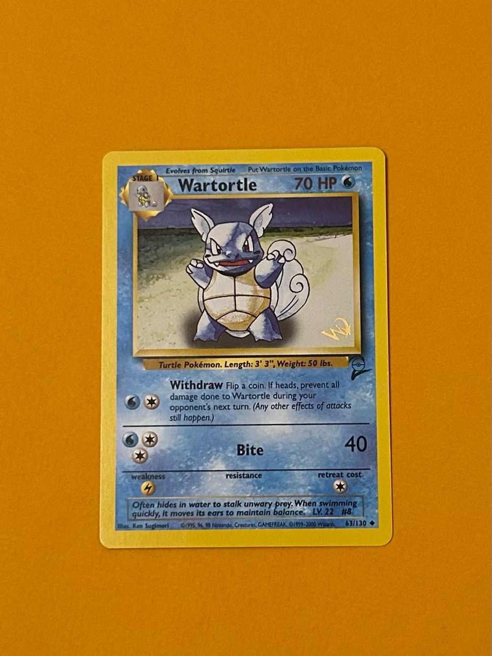 Wartortle Pokémon Card - 63/130 Base Set 2 W Stamped